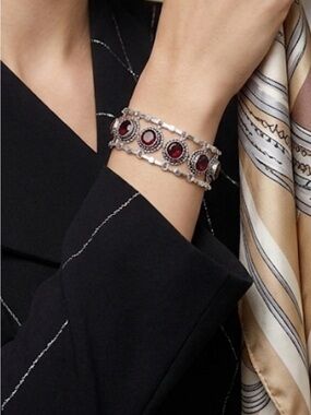Designer Red Garnet Gemstone Stainless Steel  Bracelet - Elegant Women's Jewelry